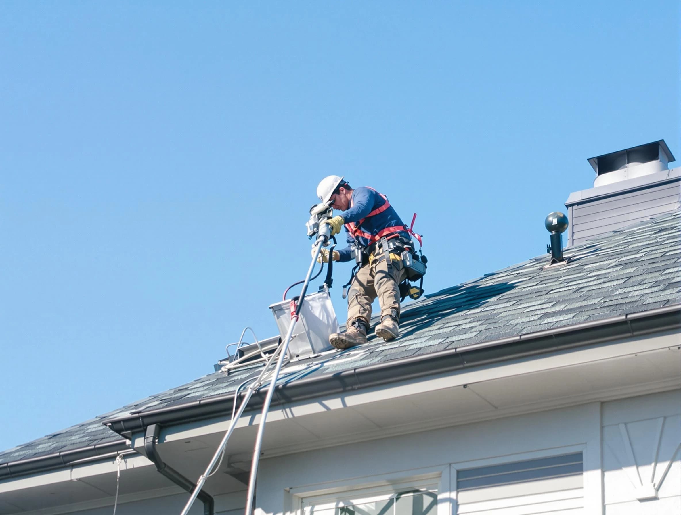 Kirtland AFB Dryer Vent Cleaning certified technician cleaning a roof-mounted dryer vent system in Kirtland AFB