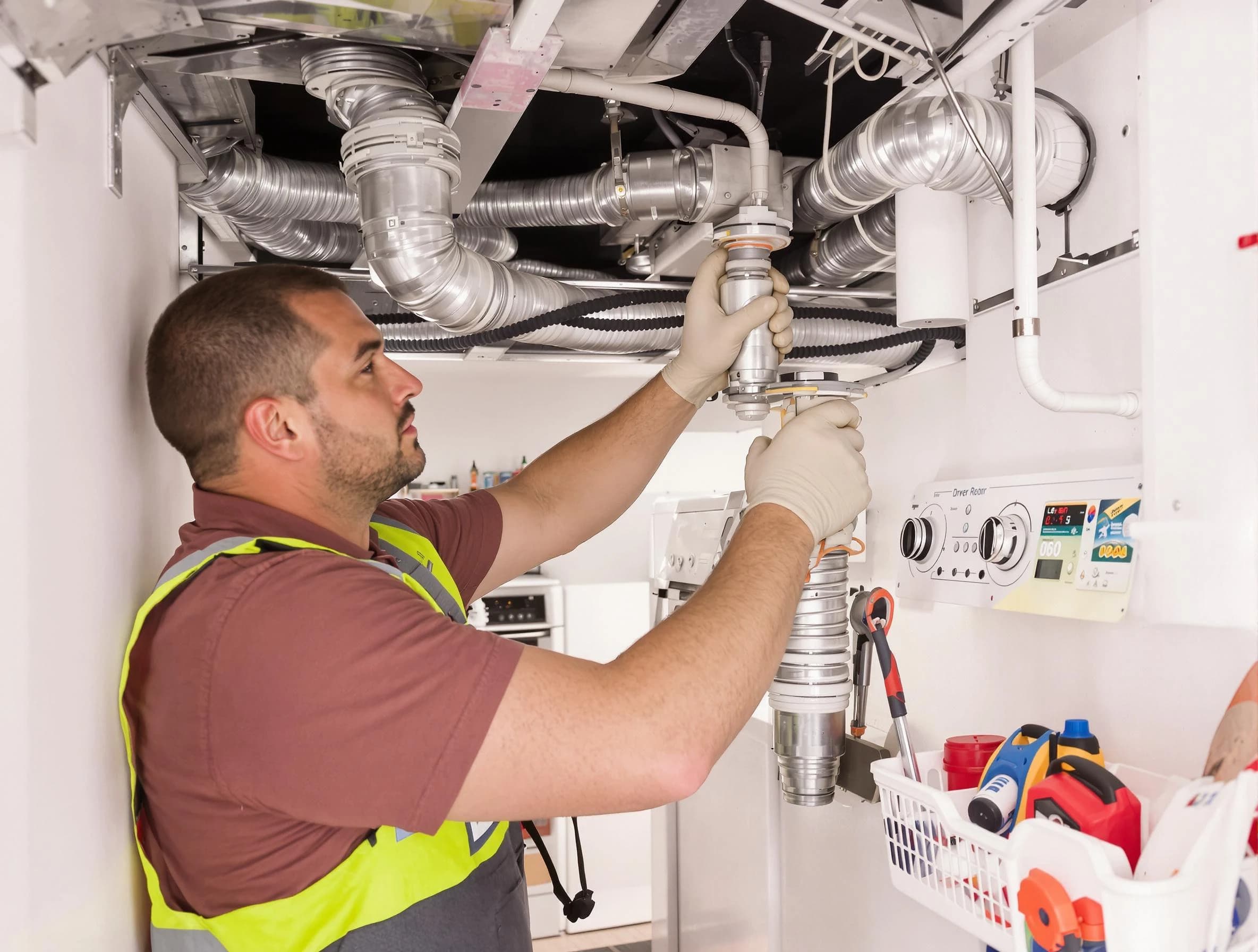 Kirtland AFB Dryer Vent Cleaning expert performing both repair and installation work on a dryer vent system in Kirtland AFB