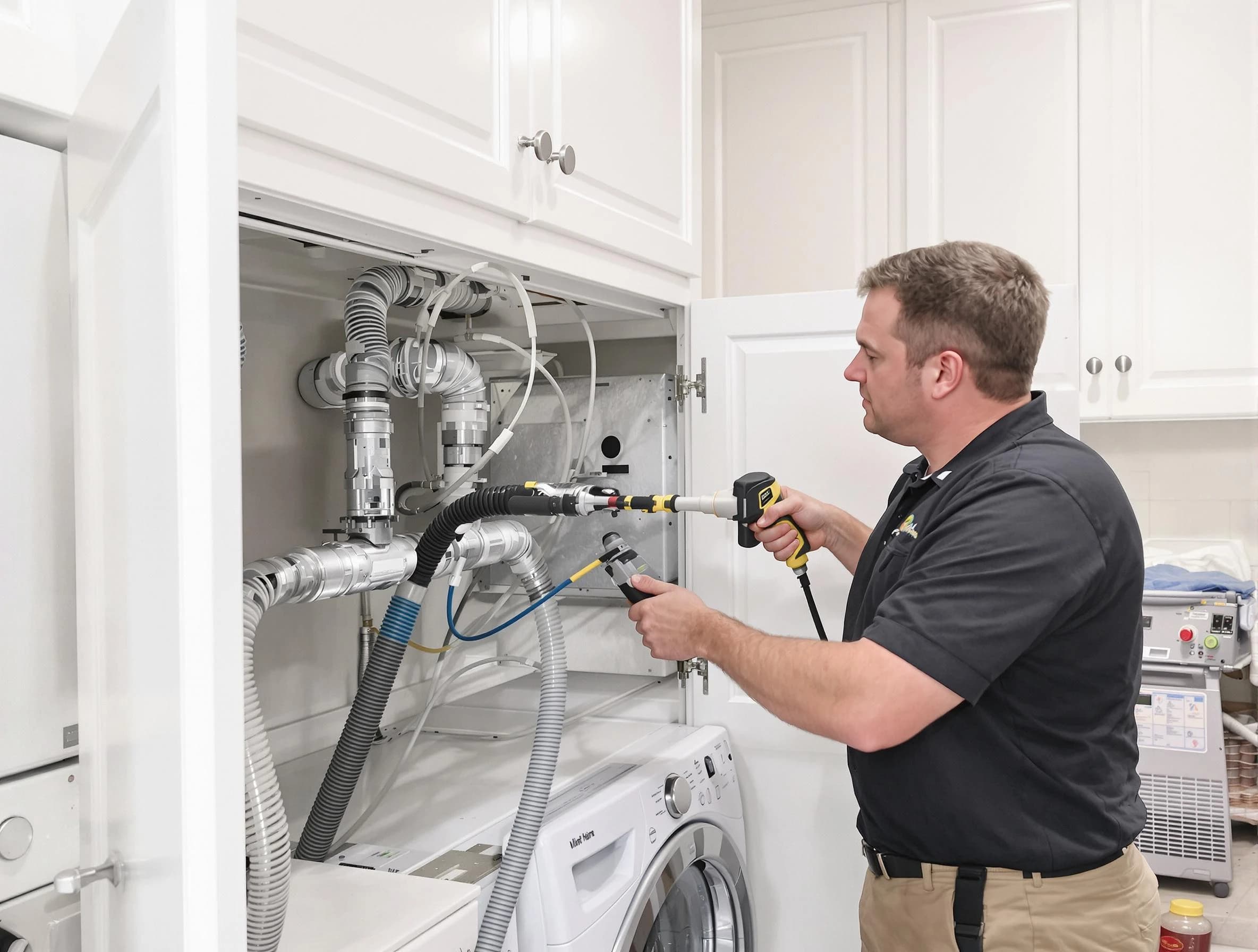 Kirtland AFB Dryer Vent Cleaning professional removing severe blockage from a clogged dryer vent in Kirtland AFB