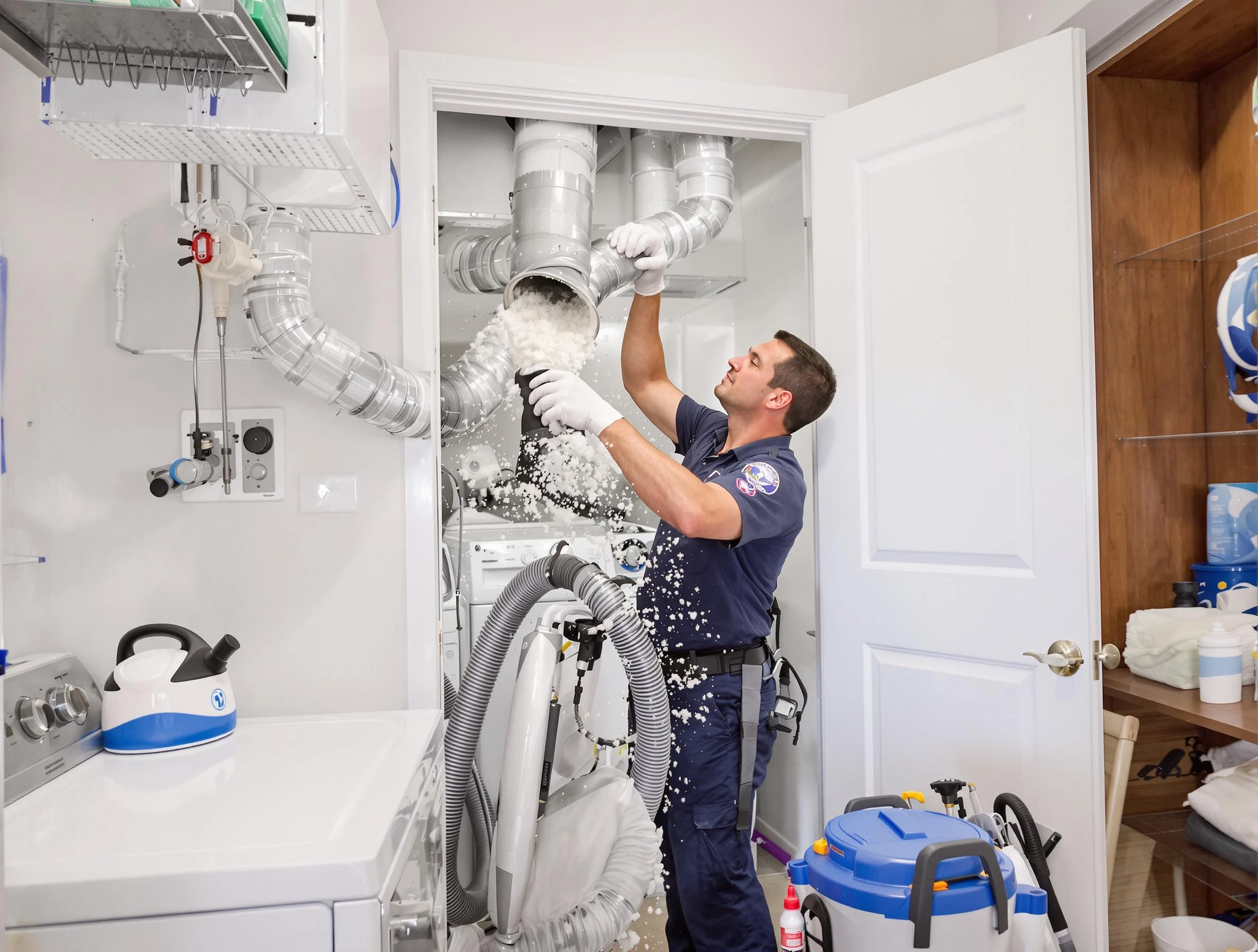 Kirtland AFB Dryer Vent Cleaning technician delivering thorough residential dryer vent cleaning service in Kirtland AFB